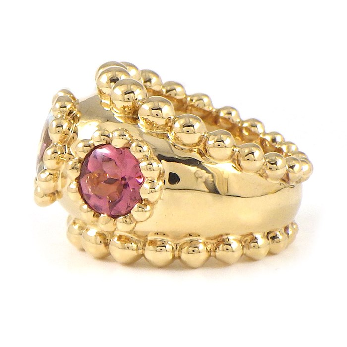 シャネル CHANEL リング スリーシンボル 1ポイント ローズカット アクアマリン 2ポイント ローズカット ピンクトルマリン K18YG 10.5号 【中古】