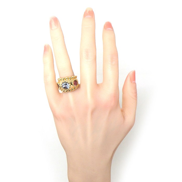 シャネル CHANEL リング スリーシンボル 1ポイント ローズカット アクアマリン 2ポイント ローズカット ピンクトルマリン K18YG 10.5号 【中古】