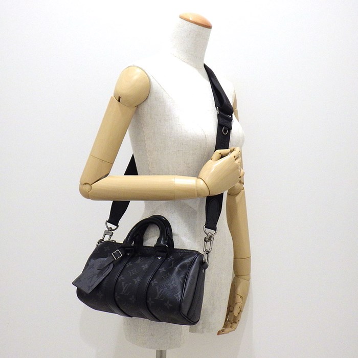 ルイ・ヴィトン Louis Vuitton ショルダーバッグ ハンドバッグ キーポル バンドリエール 25 M46271 ブラック グレー モノグラム エクリプス リバース キャンバス レザー シルバー金具 【中古】