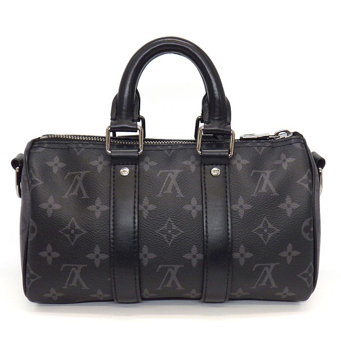 ルイ・ヴィトン Louis Vuitton ショルダーバッグ ハンドバッグ キーポル バンドリエール 25 M46271 ブラック グレー モノグラム エクリプス リバース キャンバス レザー シルバー金具 【中古】