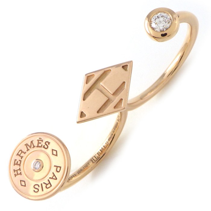 エルメス HERMES リング ガンバード ダブル Hロゴ 2ポイント ダイヤモンド 計0.11ct K18PG 8.5/10号 / #50 【中古】