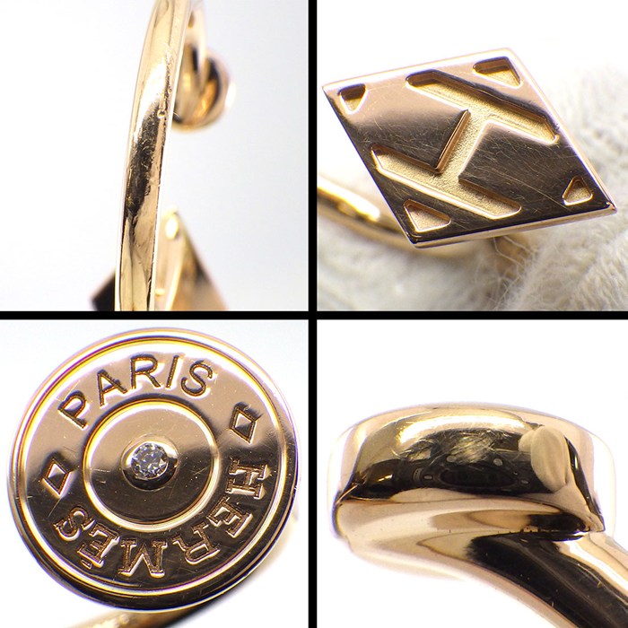 エルメス HERMES リング ガンバード ダブル Hロゴ 2ポイント ダイヤモンド 計0.11ct K18PG 8.5/10号 / #50 【中古】