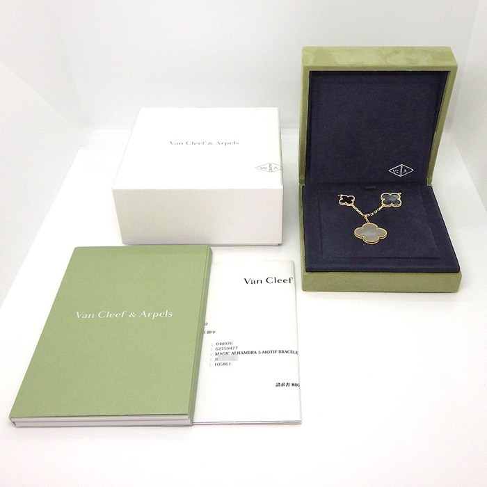 ヴァンクリーフ＆アーペル Van Cleef & Arpels ブレスレット マジックアルハンブラ 5モチーフ VCARD78700 オニキス ホワイト/グレー シェル K18YG 【箱・保付き】 【中古】
