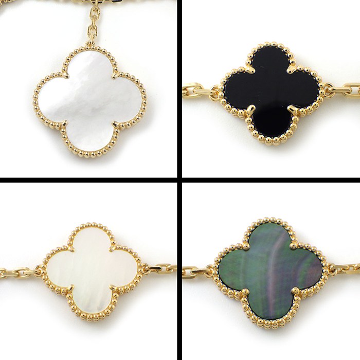 ヴァンクリーフ＆アーペル Van Cleef & Arpels ブレスレット マジックアルハンブラ 5モチーフ VCARD78700 オニキス ホワイト/グレー シェル K18YG 【箱・保付き】 【中古】