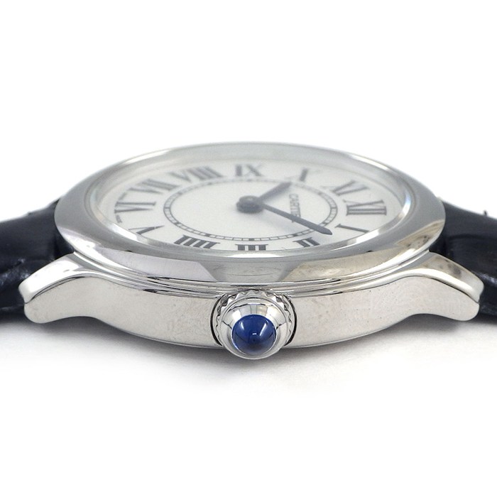 カルティエ Cartier 腕時計 ロンド マスト WSRN0030 シルバー文字盤 ローマンインデックス ブラック 牛革ベルト SS クオーツアナログ
