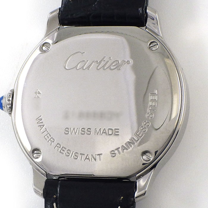 カルティエ Cartier 腕時計 ロンド マスト WSRN0030 シルバー文字盤 ローマンインデックス ブラック 牛革ベルト SS クオーツアナログ