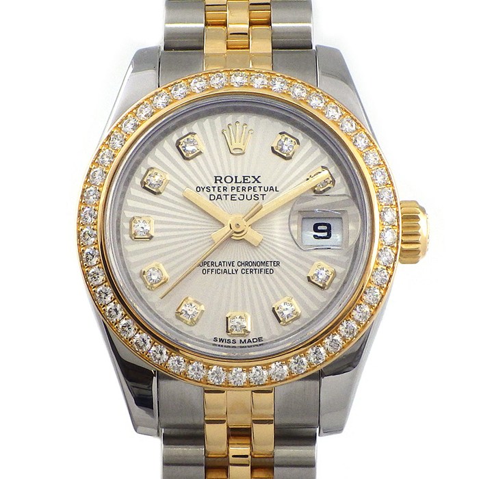 ロレックス Rolex 腕時計 デイトジャスト26 179383G G番 2010年製 10ポイント ダイヤインデックス/ベゼル シルバーサンビーム文字盤 K18YG SS 自動巻き 【OH済み】 【中古】