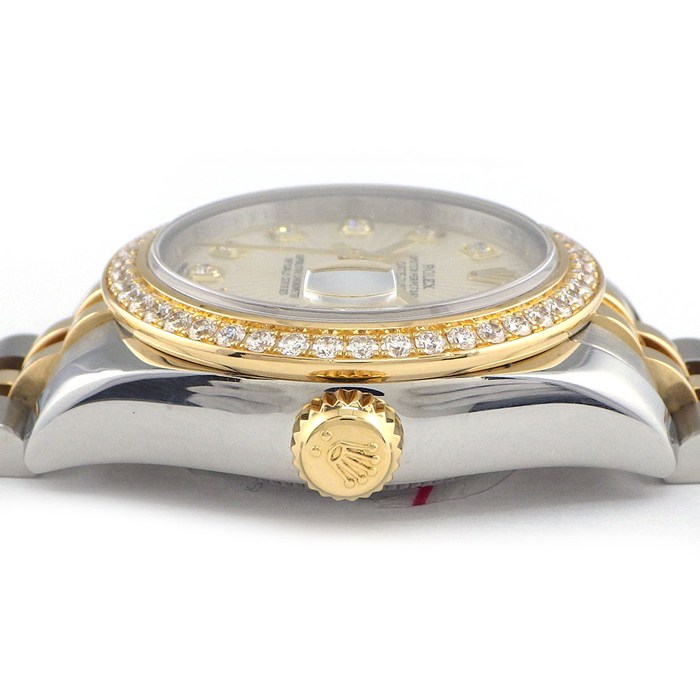 ロレックス Rolex 腕時計 デイトジャスト26 179383G G番 2010年製 10ポイント ダイヤインデックス/ベゼル シルバーサンビーム文字盤 K18YG SS 自動巻き 【OH済み】 【中古】