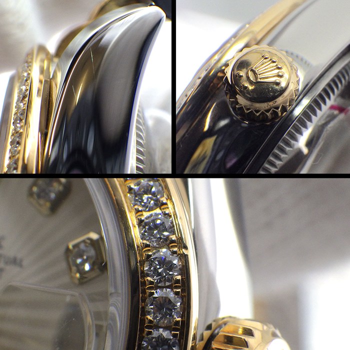 ロレックス Rolex 腕時計 デイトジャスト26 179383G G番 2010年製 10ポイント ダイヤインデックス/ベゼル シルバーサンビーム文字盤 K18YG SS 自動巻き 【OH済み】 【中古】