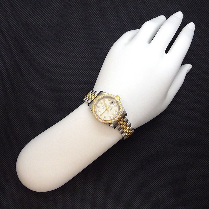 ロレックス Rolex 腕時計 デイトジャスト26 179383G G番 2010年製 10ポイント ダイヤインデックス/ベゼル シルバーサンビーム文字盤 K18YG SS 自動巻き 【OH済み】 【中古】