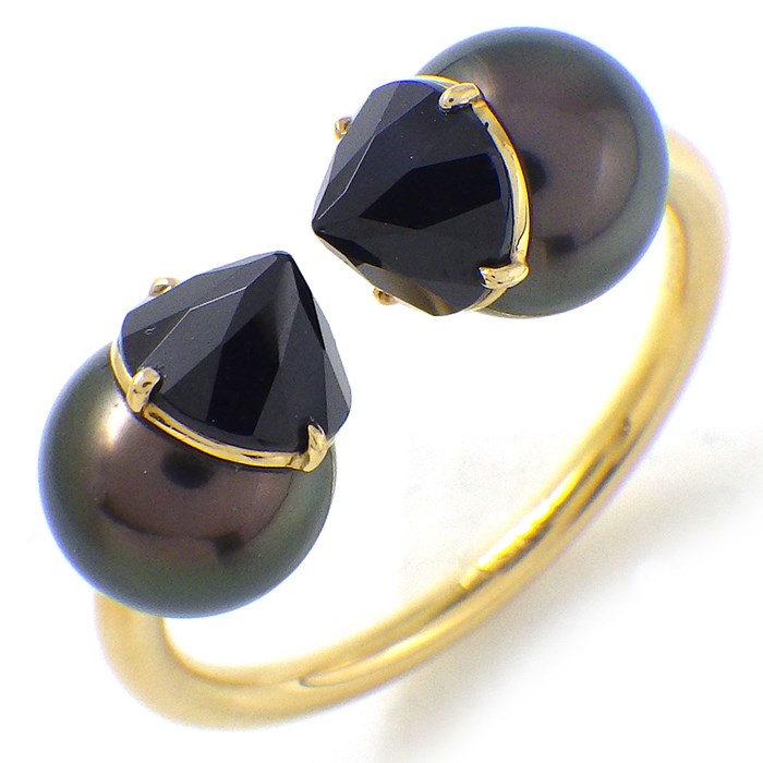 タサキ 田崎真珠 TASAKI リング リファインド リベリオン シグネチャー RNB-4401-18KYG ブラックスピネル 南洋真珠 黒蝶 ブラックパール 7.9mm珠 K18YG 15号 【中古】