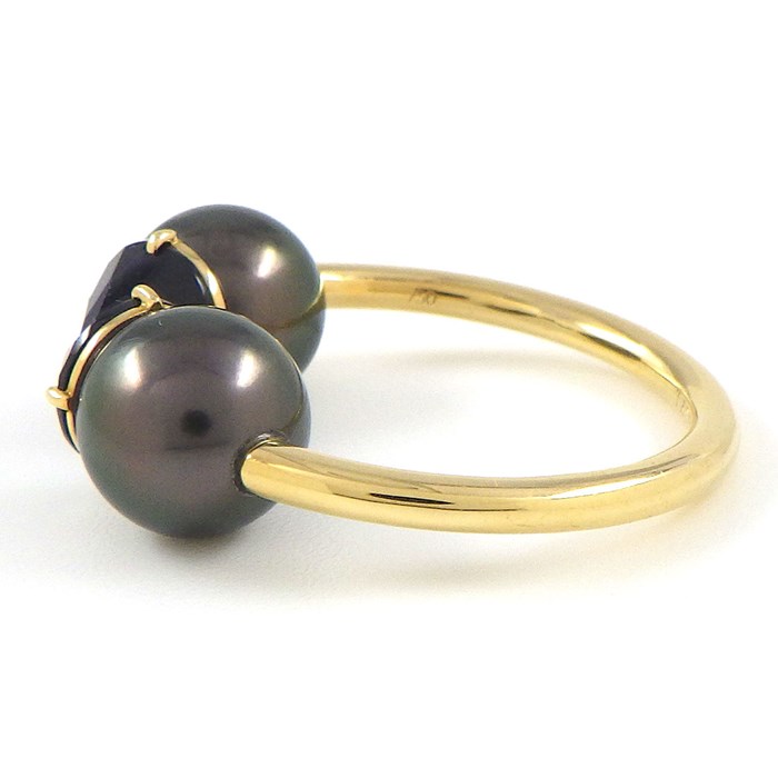 タサキ 田崎真珠 TASAKI リング リファインド リベリオン シグネチャー RNB-4401-18KYG ブラックスピネル 南洋真珠 黒蝶 ブラックパール 7.9mm珠 K18YG 15号 【中古】