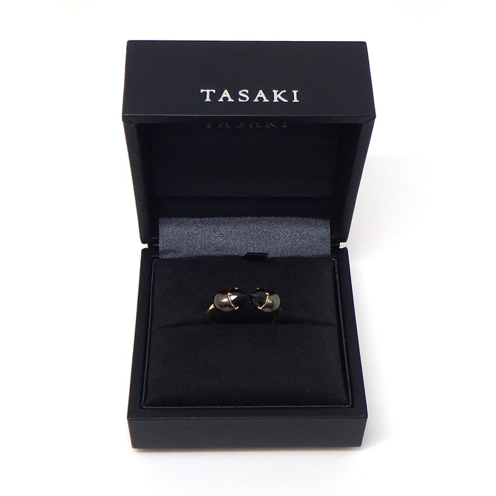 タサキ 田崎真珠 TASAKI リング リファインド リベリオン シグネチャー RNB-4401-18KYG ブラックスピネル 南洋真珠 黒蝶 ブラックパール 7.9mm珠 K18YG 15号 【中古】