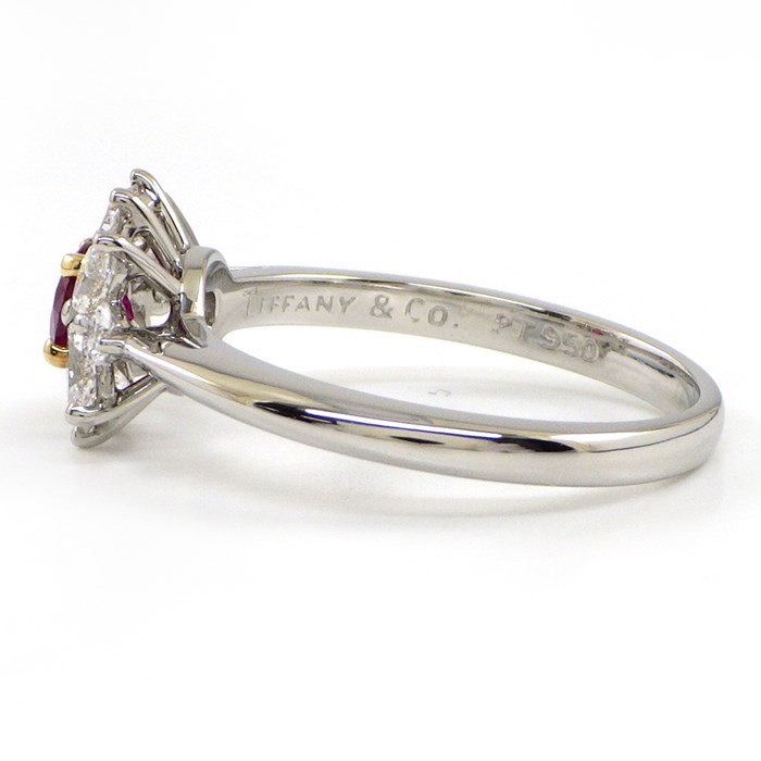 ティファニー Tiffany & Co. リング 花 フラワーモチーフ 1ポイント ルビー 約 0.60 - 0.70ct 4ポイント マーキスカット ダイヤモンド 6ポイント ラウンドカット ダイヤモンド 計 約0.50ct PT950 K18YG 13号 【中古】