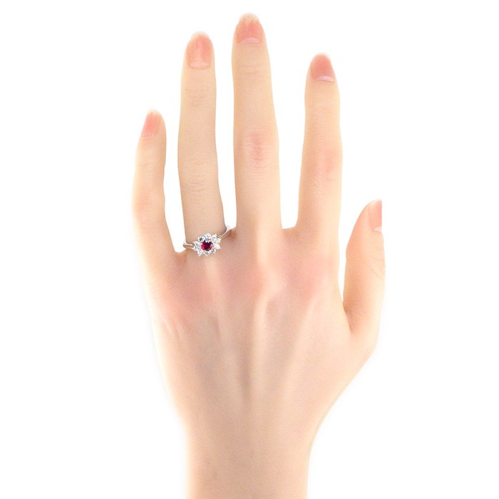 ティファニー Tiffany & Co. リング 花 フラワーモチーフ 1ポイント ルビー 約 0.60 - 0.70ct 4ポイント マーキスカット ダイヤモンド 6ポイント ラウンドカット ダイヤモンド 計 約0.50ct PT950 K18YG 13号 【中古】