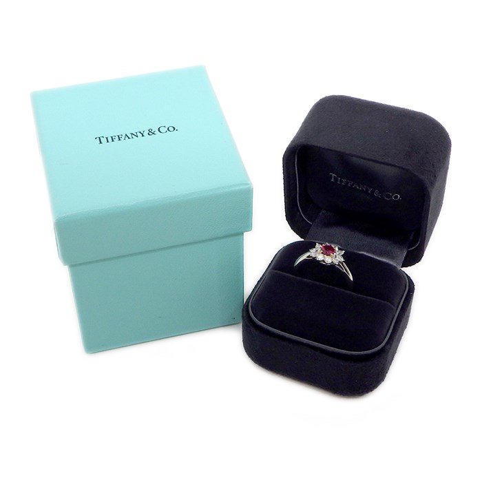 ティファニー Tiffany & Co. リング 花 フラワーモチーフ 1ポイント ルビー 約 0.60 - 0.70ct 4ポイント マーキスカット ダイヤモンド 6ポイント ラウンドカット ダイヤモンド 計 約0.50ct PT950 K18YG 13号 【中古】