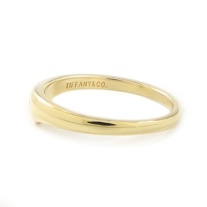ティファニー Tiffany & Co. リング カーブド V ウェーブ バンド 1ポイント エメラルド K18YG 8.5号 【中古】