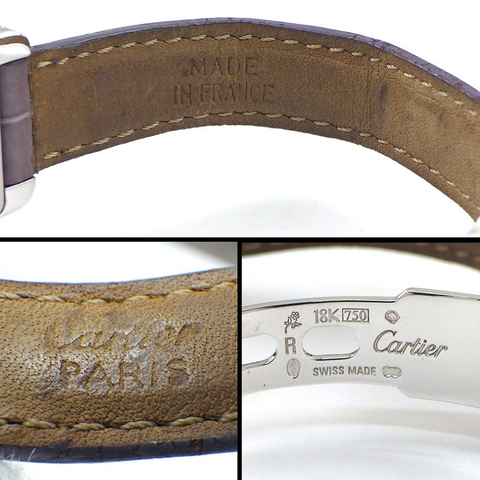 カルティエ Cartier 腕時計 タンク アメリカン SM WB701851 ダイヤベゼル/リュウズ レクタンギュラー ギョーシェ シルバー文字盤 K18WG パープル アリゲーター レザーベルト クオーツアナログ 【中古】