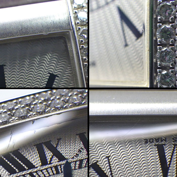 カルティエ Cartier 腕時計 タンク アメリカン SM WB701851 ダイヤベゼル/リュウズ レクタンギュラー ギョーシェ シルバー文字盤 K18WG パープル アリゲーター レザーベルト クオーツアナログ 【中古】