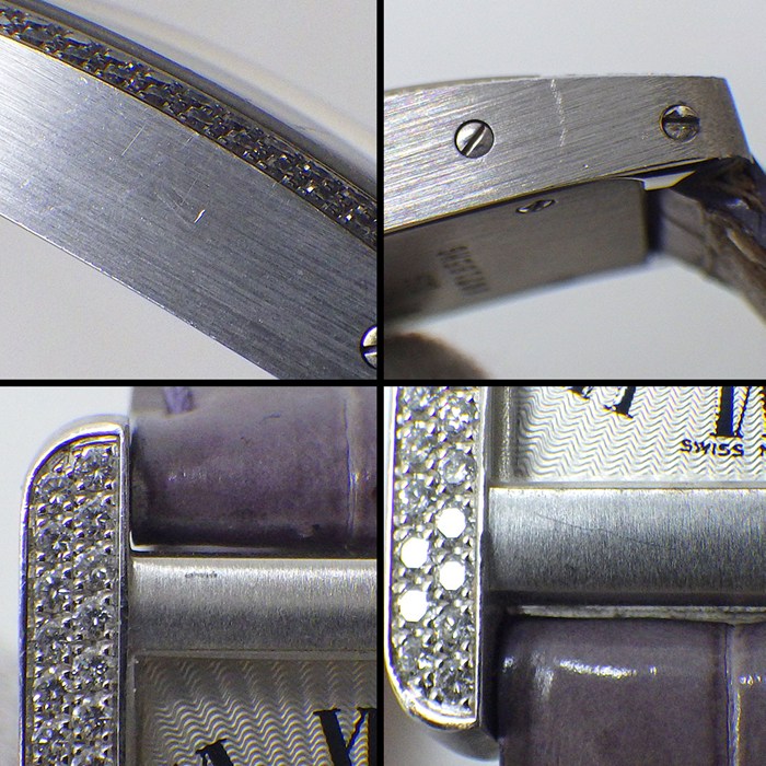 カルティエ Cartier 腕時計 タンク アメリカン SM WB701851 ダイヤベゼル/リュウズ レクタンギュラー ギョーシェ シルバー文字盤 K18WG パープル アリゲーター レザーベルト クオーツアナログ 【中古】
