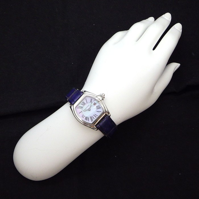 カルティエ Cartier 腕時計 ロードスター SM W6206007 2008年X'mas限定 トノー ブルーシェル文字盤 ローマンインデックス デイト 夜光針 アリゲーターレザーベルト SS クオーツアナログ 【中古】