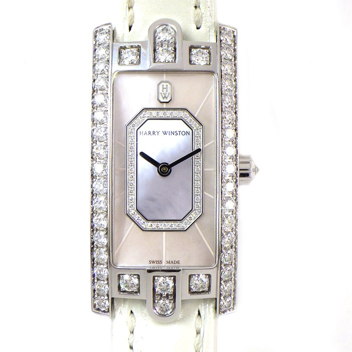 【ハリーウィンストン HARRY WINSTON】腕時計 レディーアヴェニュー C AVCQHM19WW136 ダイヤベゼル/ラグ/インデックス 白 ホワイトシェル 文字盤 K18WG クロコ革 クオーツアナログ