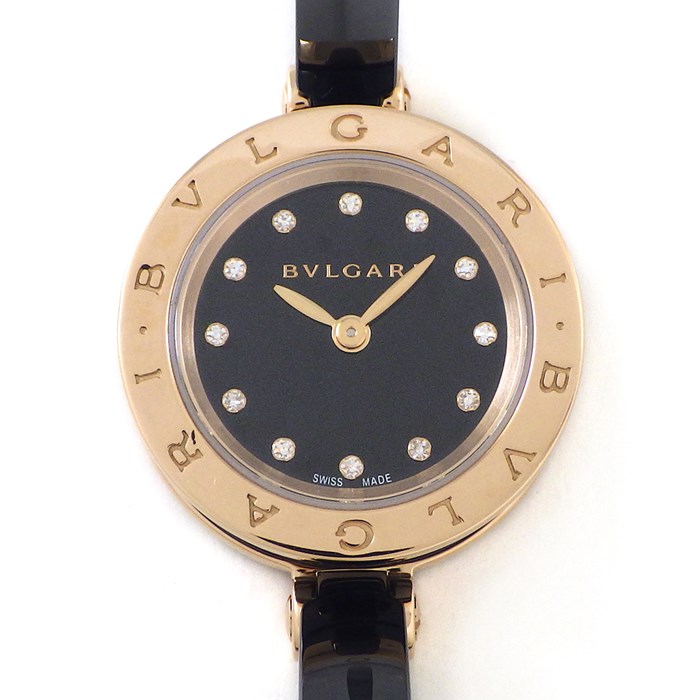 ブルガリ BVLGARI 腕時計 B.zero1 ビーゼロワン 102175/BZP23SG バングル 12ポイント ダイヤインデックス ブラック文字盤 ロゴベゼル K18PG ブラック セラミック クオーツアナログ 【中古】