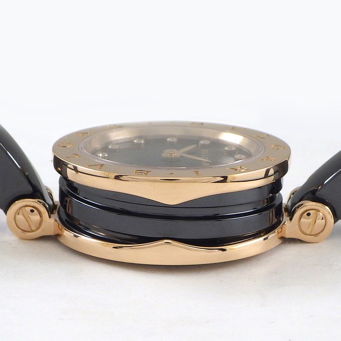 ブルガリ BVLGARI 腕時計 B.zero1 ビーゼロワン 102175/BZP23SG バングル 12ポイント ダイヤインデックス ブラック文字盤 ロゴベゼル K18PG ブラック セラミック クオーツアナログ 【中古】