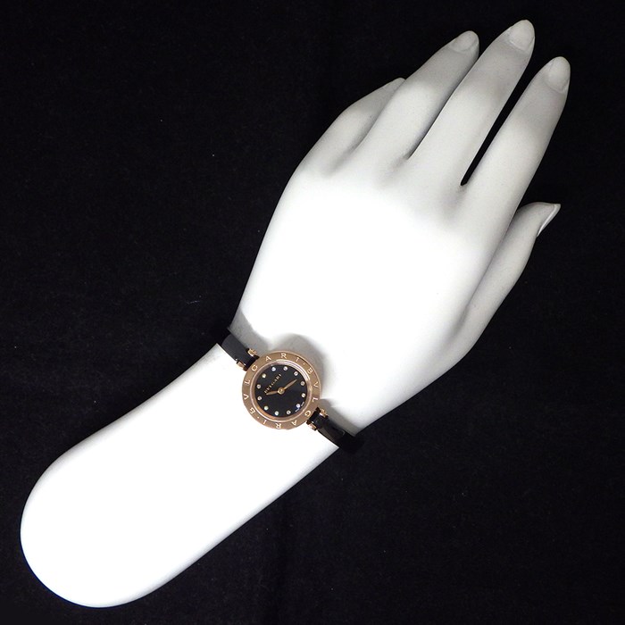 ブルガリ BVLGARI 腕時計 B.zero1 ビーゼロワン 102175/BZP23SG バングル 12ポイント ダイヤインデックス ブラック文字盤 ロゴベゼル K18PG ブラック セラミック クオーツアナログ 【中古】