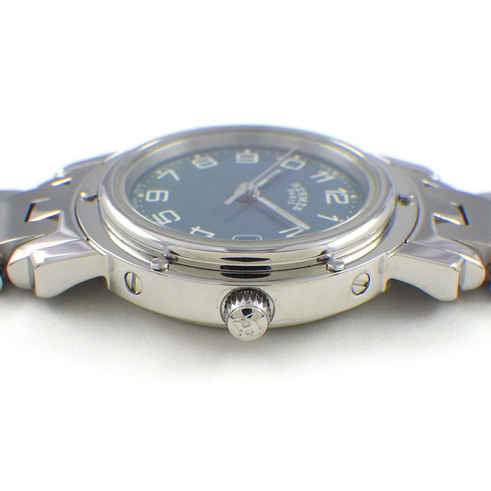 エルメス HERMES 腕時計 クリッパー CL4.210 ブルー文字盤 デイト SS クオーツアナログ 【箱・保付き】 【中古】