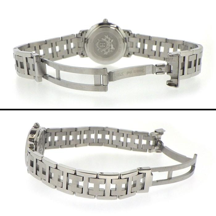 エルメス HERMES 腕時計 クリッパー CL4.210 ブルー文字盤 デイト SS クオーツアナログ 【箱・保付き】 【中古】