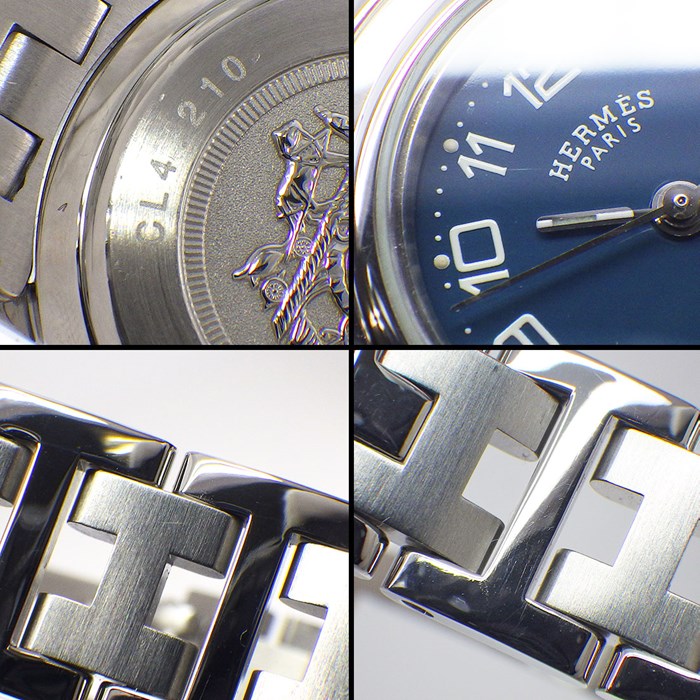 エルメス HERMES 腕時計 クリッパー CL4.210 ブルー文字盤 デイト SS クオーツアナログ 【箱・保付き】 【中古】