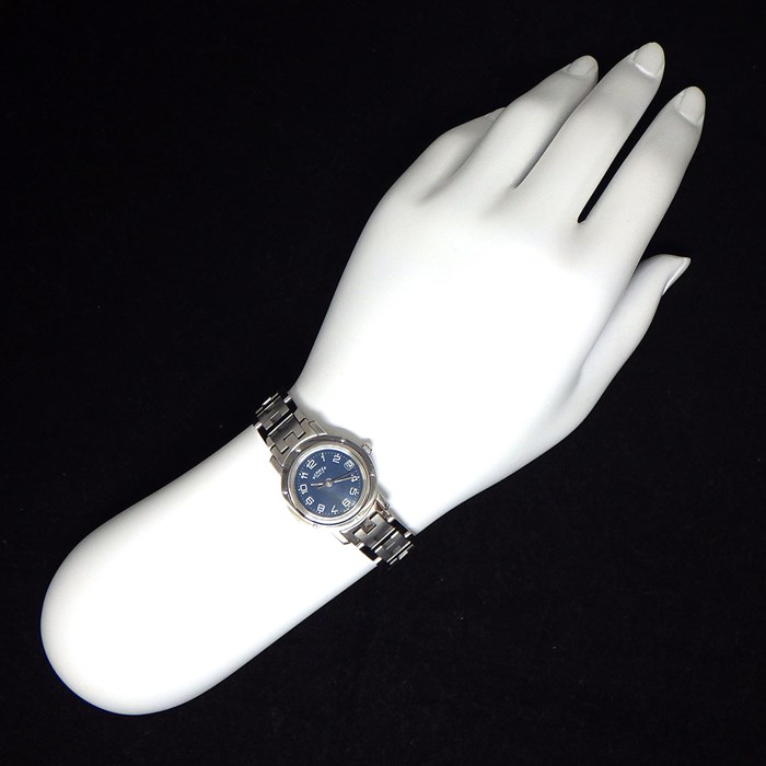 エルメス HERMES 腕時計 クリッパー CL4.210 ブルー文字盤 デイト SS クオーツアナログ 【箱・保付き】 【中古】