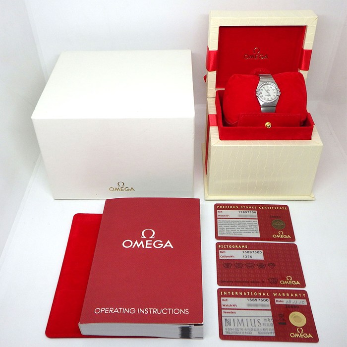 オメガ OMEGA 腕時計 コンステレーション ダブルイーグル 1589.75.00 ダイヤベゼル 12ポイント ダイヤインデックス ホワイト マザーオブパール文字盤 SS クオーツアナログ 【箱・保付き】 【中古】