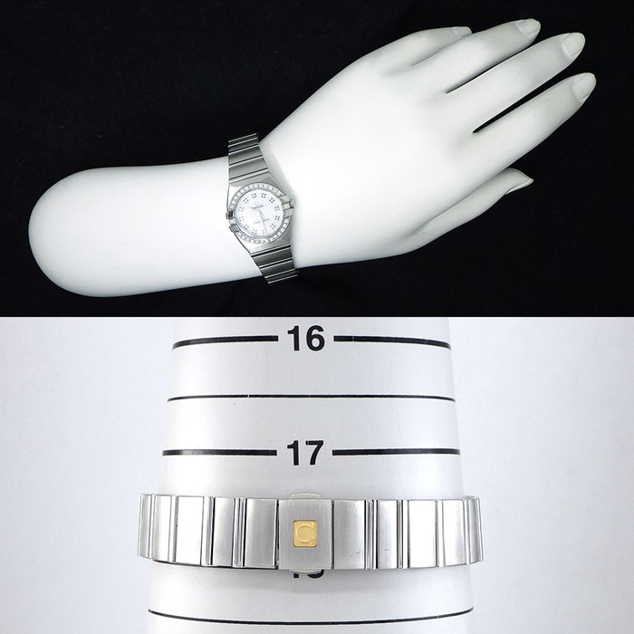 オメガ OMEGA 腕時計 コンステレーション ダブルイーグル 1589.75.00 ダイヤベゼル 12ポイント ダイヤインデックス ホワイト マザーオブパール文字盤 SS クオーツアナログ 【箱・保付き】 【中古】