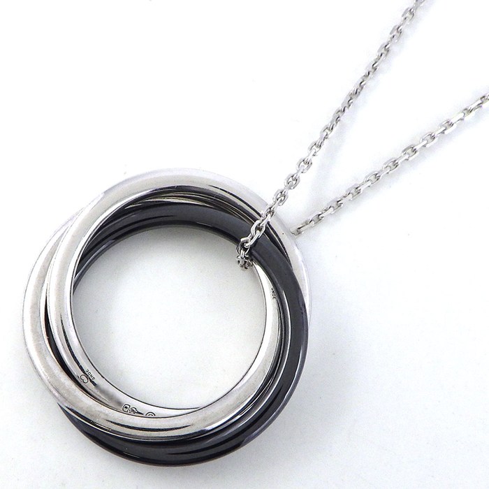 カルティエ Cartier ネックレス トリニティ トリプル サークル ダイヤモンド K18WG PD950 ブラック セラミック 【中古】