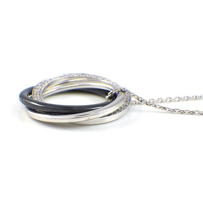 カルティエ Cartier ネックレス トリニティ トリプル サークル ダイヤモンド K18WG PD950 ブラック セラミック 【中古】