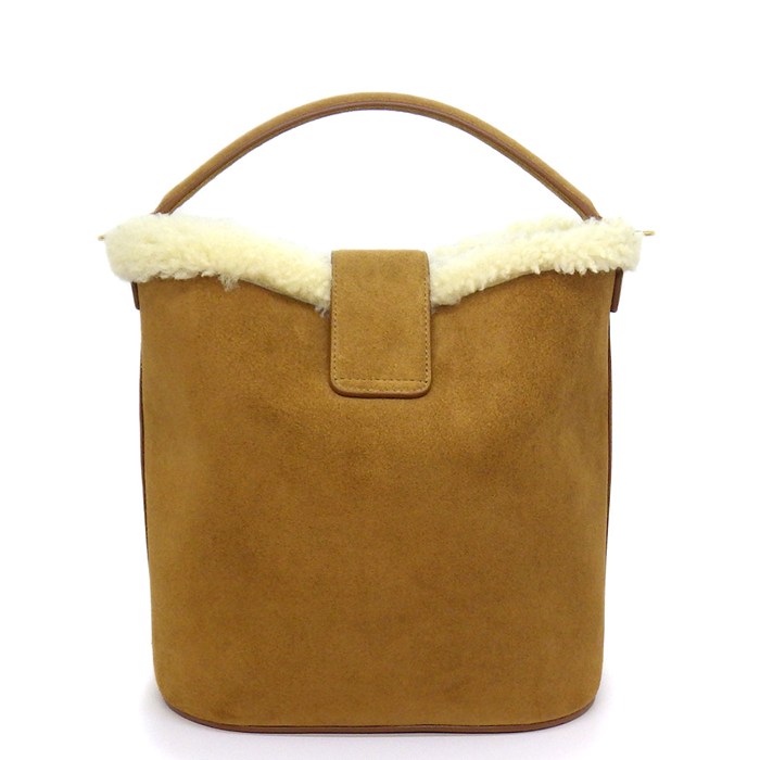 セリーヌ CELINE ハンドバッグ トリオンフ ミディアム バケット ルイーズ 116613 タバコ スウェードレザー クリーム シアリング 【中古】