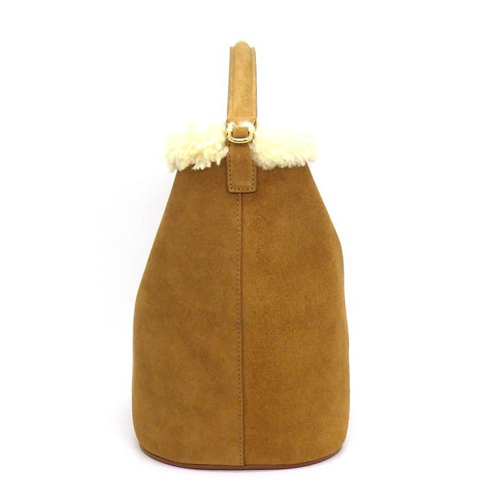 セリーヌ CELINE ハンドバッグ トリオンフ ミディアム バケット ルイーズ 116613 タバコ スウェードレザー クリーム シアリング 【中古】