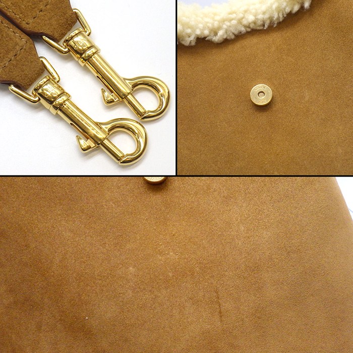 セリーヌ CELINE ハンドバッグ トリオンフ ミディアム バケット ルイーズ 116613 タバコ スウェードレザー クリーム シアリング 【中古】