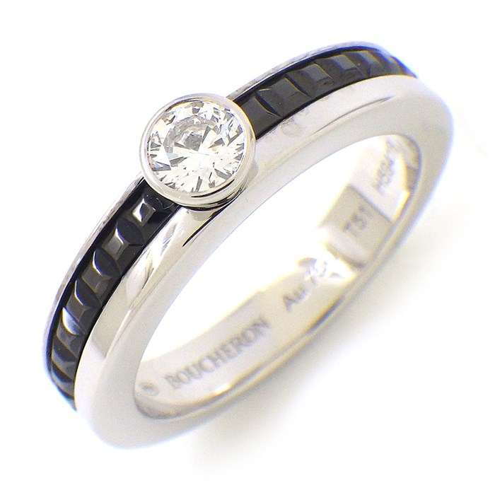 ブシュロン BOUCHERON リング キャトル クラシック ソリテール 1ポイント ダイヤモンド 計0.23ct(D/VVS1/VG) K18WG ブラック PVD 黒 11号 / #51 【中古】