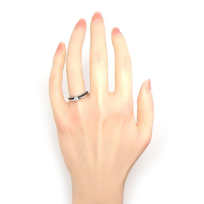 ブシュロン BOUCHERON リング キャトル クラシック ソリテール 1ポイント ダイヤモンド 計0.23ct(D/VVS1/VG) K18WG ブラック PVD 黒 11号 / #51 【中古】