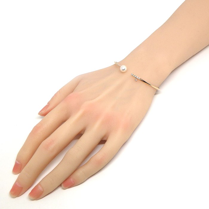 タサキ 田崎真珠 TASAKI バングル クーゲル BL-0702-18K SG リーフモチーフ オープン あこや パール 7.5mm珠 ダイヤモンド 計0.08ct K18PG 【中古】
