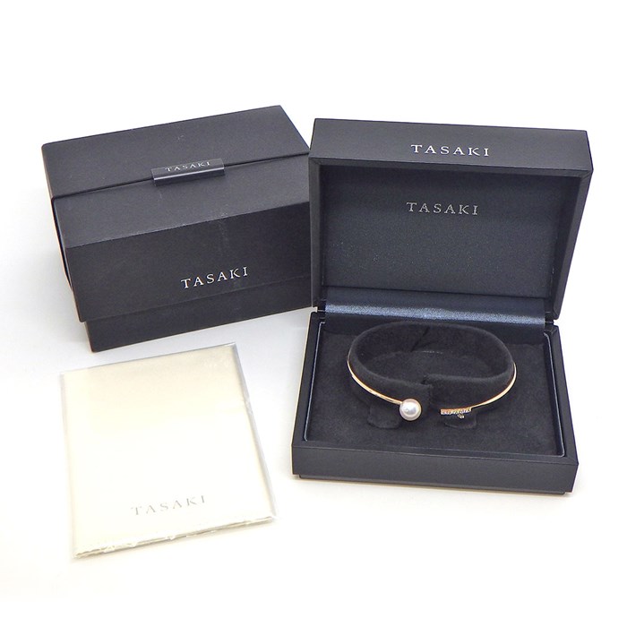タサキ 田崎真珠 TASAKI バングル クーゲル BL-0702-18K SG リーフモチーフ オープン あこや パール 7.5mm珠 ダイヤモンド 計0.08ct K18PG 【中古】