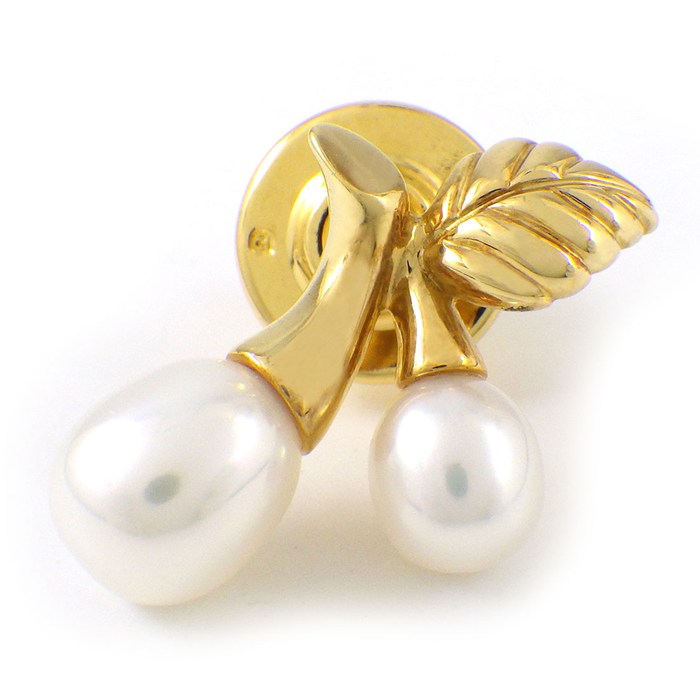 ミキモト MIKIMOTO ピンブローチ チェリーモチーフ 2ポイント パール 5.5/7.0mm珠 K18YG 【中古】