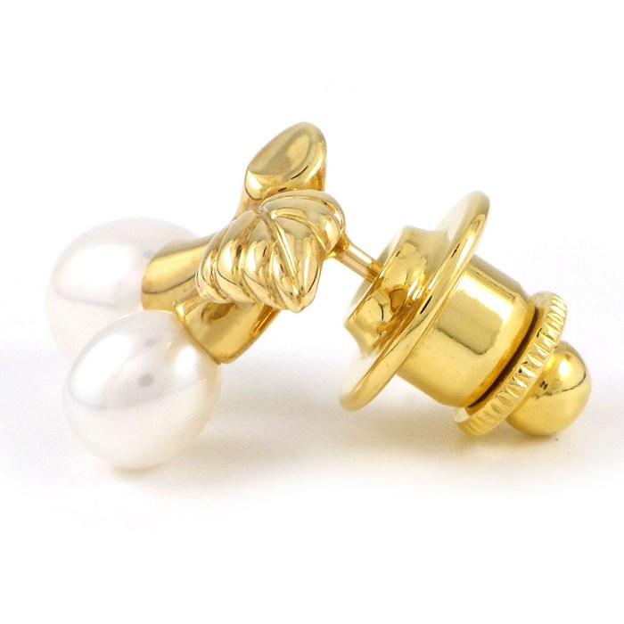 ミキモト MIKIMOTO ピンブローチ チェリーモチーフ 2ポイント パール 5.5/7.0mm珠 K18YG 【中古】