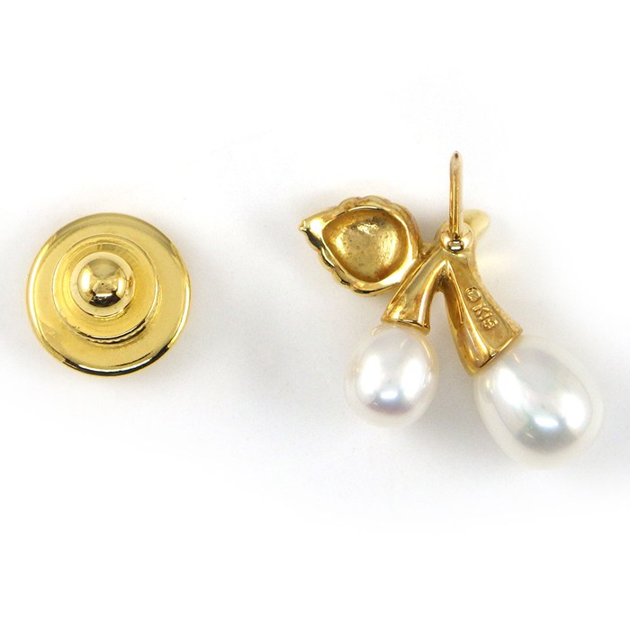 ミキモト MIKIMOTO ピンブローチ チェリーモチーフ 2ポイント パール 5.5/7.0mm珠 K18YG 【中古】