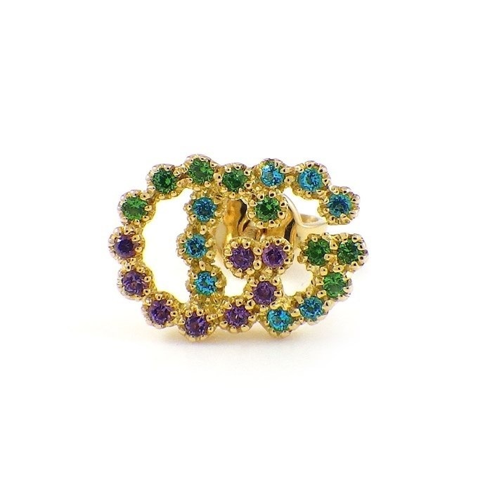 グッチ GUCCI ピアス G ランニング ロゴ ラウンド ファンシーカット ブルートパーズ アメジスト グリーンガーネット K18YG ※片方のみ 【中古】
