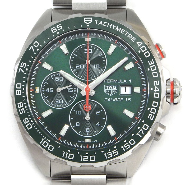 タグ・ホイヤー TAG Heuer 腕時計 フォーミュラ1 クロノグラフ CAZ201H.BA0876 デイト タキメーター スモールセコンド 夜光インデックス 夜光針 サンレイ グリーン文字盤 SS 自動巻き 【箱・保付き】 【中古】