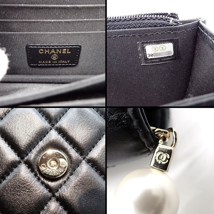 シャネル CHANEL ショルダーバッグ ショルダーウォレット ブラック ラムスキン イミテーションパール 【中古】